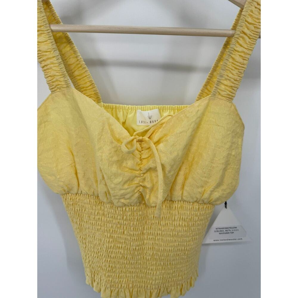 Lost + Wander Womens Top Yellow PS Cropped Smocked Sleeveless Wayfarer Pullover - Picture 2 of 5